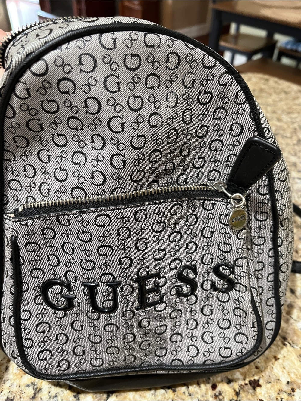 Guess Monogram Black and White Mini Backpack